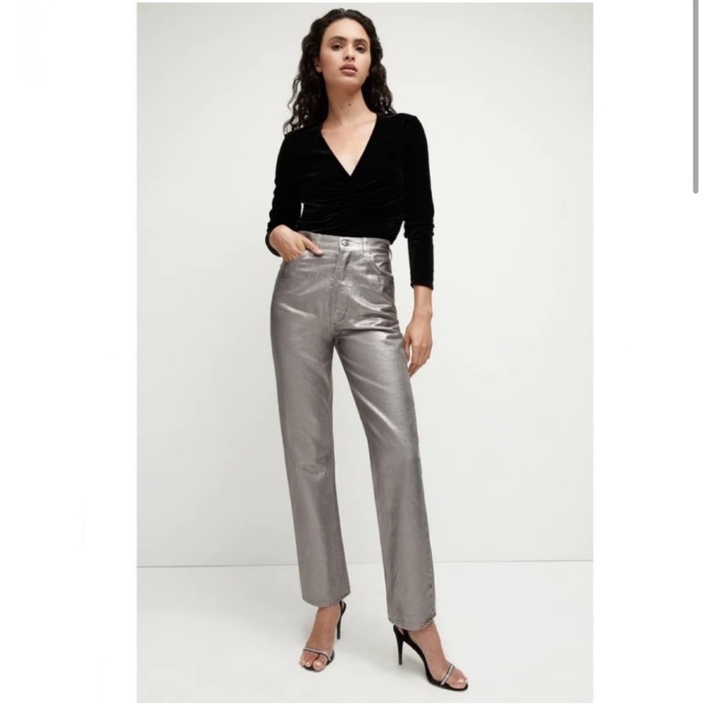 Veronica Beard Daniela Metallic Straight Leg High Rise Jeans Size 27